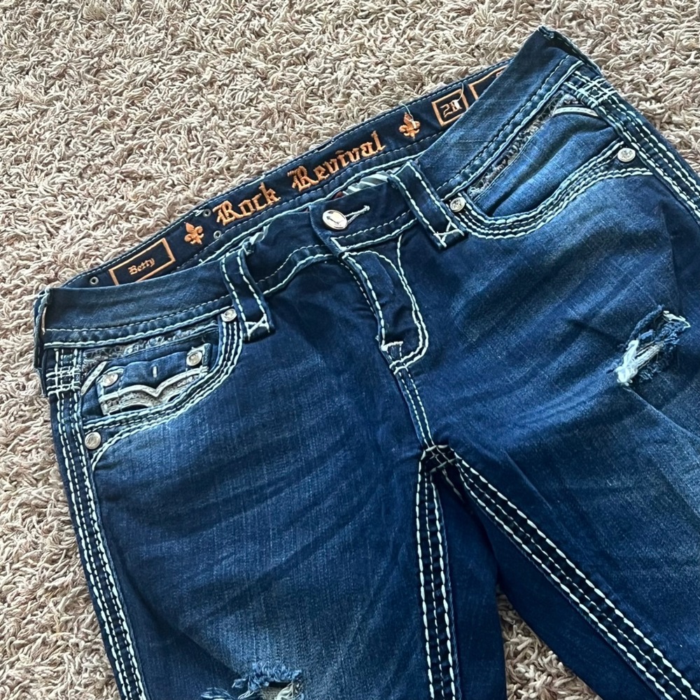 Rock Revival Betty Mid Rise Skinny Distressed Jeans Dark Wash Size 28